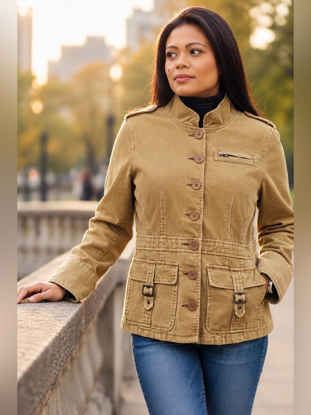dELiA*s Women’s XL Tan Corduroy Utility Jacket Belted Button Front Retro Y2K
